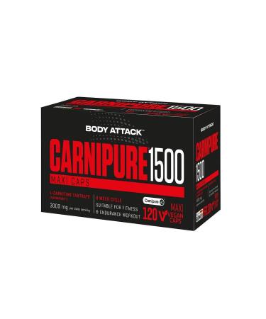 Body Attack Carnipure 1500 120 capsules-patented pure & high-dose L-carnitine Maxi Caps laboratory tests Premium quality made in Germany