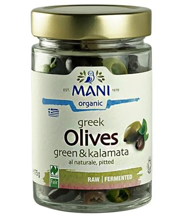 Mani Organic Pitted Kalamata & Green Olives Al Naturale 175 g