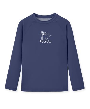Glimnerize Boys Rashguard Shirt Round Neck Swim Shirt Long Sleeve UV Shirt Swim Shirt Shirt 104-152 Sandy Beach Navy 104