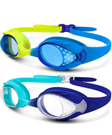 OutdoorMaster Kids Swim Goggles 2 Pack - Quick Adjustable Strap Swimming Goggles for Kids 2 Pack-a