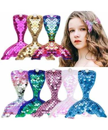 Bartosi Mermaid Hair Clip Sequins Hair Clips Fabric Bling Sparkly Hair Barrettes Glitter Hairpins Alligator Clip Hair Accessories for Women and Girls (Pack of 8)