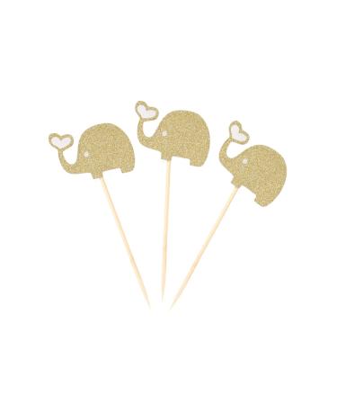 Cabilock 3pcs Elephant Cupcake Picks Fruit Cake Cupcake Topper Cake Toothpick Topper Cocktail Picks Fruitcakes Baby Shower Jungle Animal Toppers Dessert Topper Food Makeup Wedding Golden 10.00X5.30X0.20CM