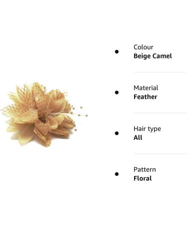 Flower Feather Bead Corsage Hair Clip Fascinator Set - Beige/Camel - Buy Online on GoSupps.com