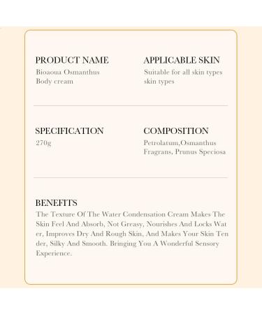 BIOAQUA Osmanthus Body Cream - Deep Nourishing Hydrating Moisturizer 260g | Effective Skin Care for All Skin Types - International Shipping Available - Buy Online on GoSupps.com