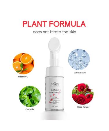 M&A BEAUTY Organic Rose Foam Cleanser - Face Wash with Silicone Scrub Brush & Vitamin C for Radiant Skin | International Shipping - Buy Online on GoSupps.com