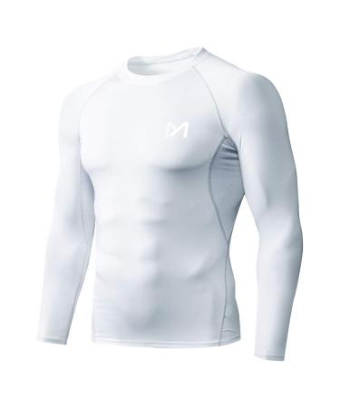 MEETYOO Men's Compression Long Sleeve Athletic Workout Shirt Medium White