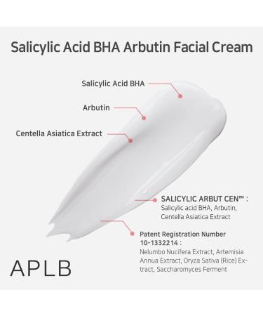 APLB Salicylic Acid BHA Arbutin Facial Cream | 23.1% for Acne Pore Care & Skin Texture | Korean Skincare Deep Hydration Revitalizing Formula 1.86 FL.OZ - Buy Online on GoSupps.com