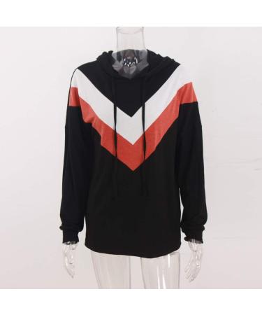 Bigfanshu Women's Dresses Casual Stripe Patchwork Long Sleeve Pullover Hooded Sweater Top Blouse Black - Buy Online on GoSupps.com