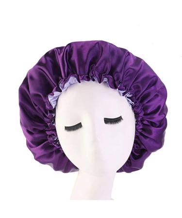 Cospack Satin Bonnet Sleep Bonnet Cap - Extra Large Double Layer Reversible Adjustable Satin Cap for Sleeping Hair Silk Bonnet (Purple+Lilac)