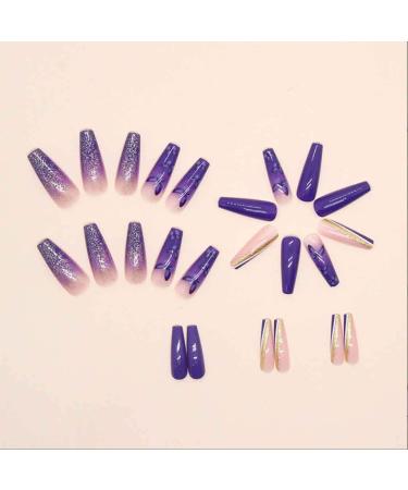 Foccna Purple Butterfly Press on Nails - 24pcs Long Bling Rhinestone False Nail Tips for Women and Girls - Buy Online on GoSupps.com