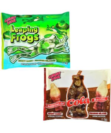 Popular American Gummies pack of 2 Cola bottles 1kg & Leaping Frogs 1kg - Buy Online on GoSupps.com