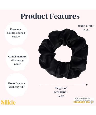 Silk Scrunchies Set with Silk Travel Pouch - Pink Black Oversized Hair Ties x2 | 100% Pure Mulberry Silk | Premium Ponytail Holder for Hair Care - Buy Online on GoSupps.com