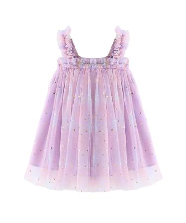 PythJooh Baby Girl Tulle Dress Toddler Girl Sleeveless Butterfly Wings Tutu Princess Dress Daisy Stars Sundresses for 0-4Years 2-3 Years Starry Purple