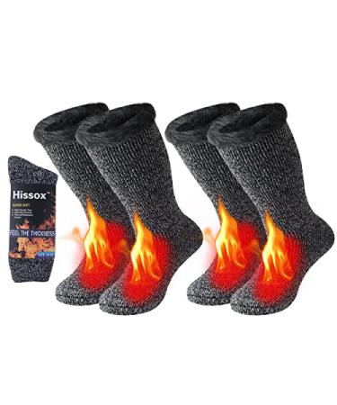 Winter Thermal Socks, Hissox Unisex 2.44 Tog Ultra Thick Warm Insulated Heated Crew Socks for Cold Weather 2 Pairs-black and White Mouliner Yarn Medium