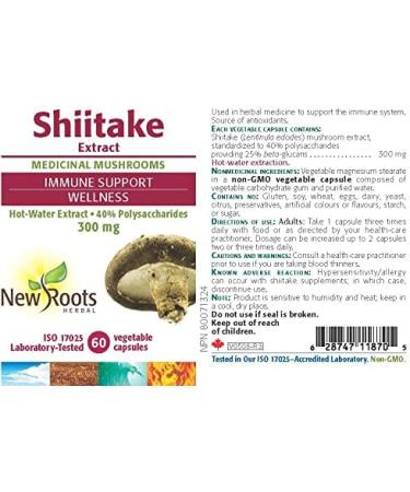 New Roots Shiitake Medicinal Mushrooms - 60 Capsules - Mushrooms Fresh Shiitake Mushroom Extract - Immune Support Supplement - Antioxidants Supplement for Men and Women - Shiitake Mushrooms Capsules - Buy Online on GoSupps.com