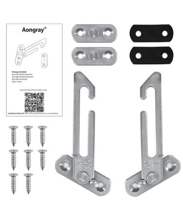 1 Pair Window Restrictors Locks Aongray Window Restrictor Hook Window for UPVC Stainless Steel 304 Security Lock Child Lock Right Handed and Left Handed with Screws(Silver 1 Pair)