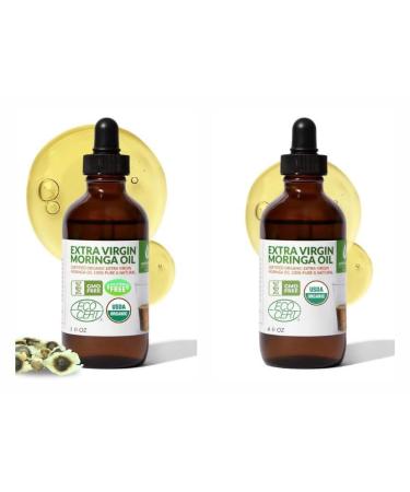 Organic Moringa Oil Bundle Cold Pressed Extra Virgin 100% Pure Food Grade 4oz Full Size + 1oz Travel Bottle Deep Moisturizing Anti-Aging Multi-Purpose Skin & Hair Oil