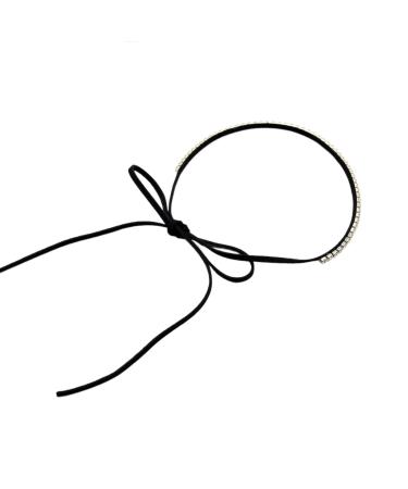 Oralgos sparkling rhinestone choker necklace black velvet rope loop necklace adjustable collar unique jewelry decoration suede strass stones