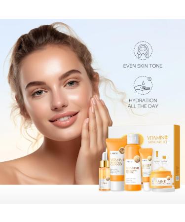 Vitamin C Skin Care Set - 5pcs Women's Beauty Gift Kit with Cleanser Toner Serum Eye Cream & Face Cream | TSA-Friendly Travel Set for Moms Daughters & Teens - Buy Online on GoSupps.com
