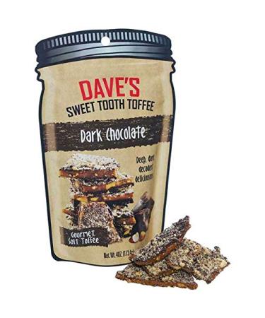 Dave's Sweet Tooth Toffee - Dark Chocolate Toffee (4 oz) - Handmade & Homemade Gourmet Soft Toffee with Real Butter, Real Sugar and Hand-Sliced Almonds, Naturally Gluten-Free Dark Chocolate Toffee 4 Ounce (Pack of 1)