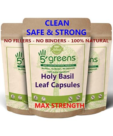 Holy Basil Vegan Capsules x 120 100% High Strength 500mg 10:1 Extract Strength Equivalent to 5000mg Per Capsule Detox Anti Stress Antioxidant Gluten Free Clean Safe & Strong