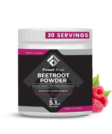 Fossil Fuel Organic Beet Root Powder Supports Nitric Oxide Circulation Energy Heart Health - Beetroot Premium Superfood Beets Powder Dietary Nitrates Non-GMO Vegan-Friendly Berry (20 Servings)