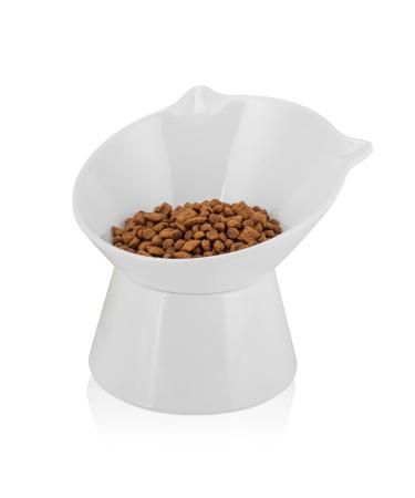 15 Tilted Raised Cat Bowls for Food Water,Cute Cat Dishes for Protecting Spine,Anti-Vomiting Elevated Cat Bowl White