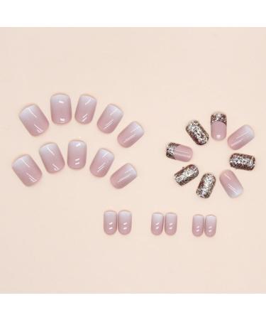 Justotry 24-Piece Glitter French Press-On Nails - Glossy Milky & Pink Angular Square Artificial Nails for Stunning Nail Art | International Shipping - Buy Online on GoSupps.com