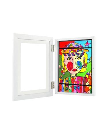 Internovo wood white children art picture frames - 32 * 24 * 2.7cm picture frame for children's drawings - front opening & elastic bands - A4 children art frame.