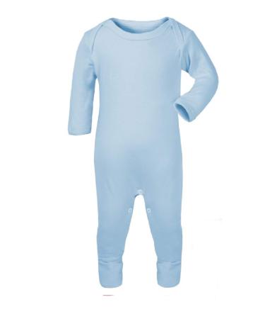 KWC 100% Cotton BABY BOY GIRL Plain Chest Long Sleeve Babygrow Bodysuit Sleepsuit Romper suit Light Blue 0 Months