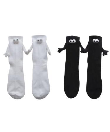 RJSQAQE Funny Magnetic Suction 3D Doll Couple Socks Funny Socks for Women Men Unisex Funny Couple Holding Hands Sock for Couple One Size White+black