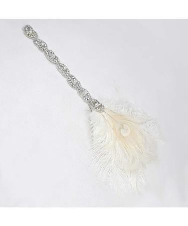 FRCOLOR Flapper Headband 1920s Gatsby Headdress Feathers Crystal Beaded Wedding Headpiece Elastic Headwear White - Buy Online on GoSupps.com