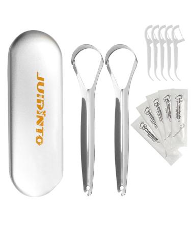 Tongue Scraper 2 pcs Tongue Scraper with 10 pcs dental floss picks for Adults with Travel Case Medical-grade 100% Stainless Steel Tongue Cleaner Cure Bad Breath