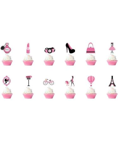 12 Pcs Romantic Paris Cake Decoration Eiffel Tower Bicycle High Heel Perfume Hot Balloon Cupcake Toppers - Buy Online on GoSupps.com