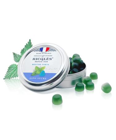 RICQLES-MINT PASTILLES WITHOUT SUGARS - Fresh Breath - Transport Sickness - Strong Mint Taste - NEW FORMULA - 45g Metal Tin