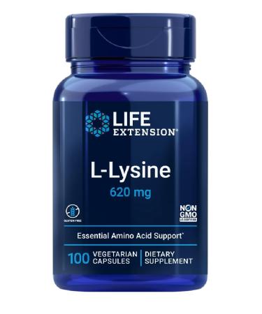 Life Extension L-Lysine 620mg 100 Veggie Capsules - Immune Support and Wellness