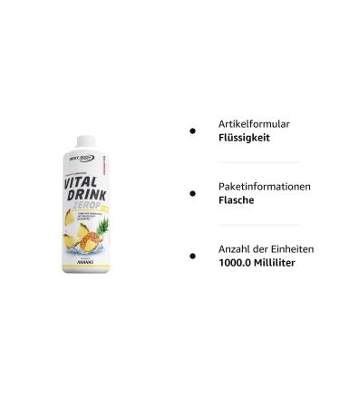 Best Body Nutrition Vital Drink Zerop - Pineapple Flavor Sugar-Free Beverage Concentrate - 1L (Makes 80 Liters) - Premium Syrup for Health and Hydration - Buy Online on GoSupps.com