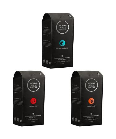 Kicking Horse Coffee Pacific Pipeline Medium Roast & Kicking Horse Coffee Lucky Jim Medium Roast Whole Bean & Kicking Horse Coffee Smart Ass Medium Roast Whole Bean Coffee+ Kosher Coffee+ Kosher Coffee