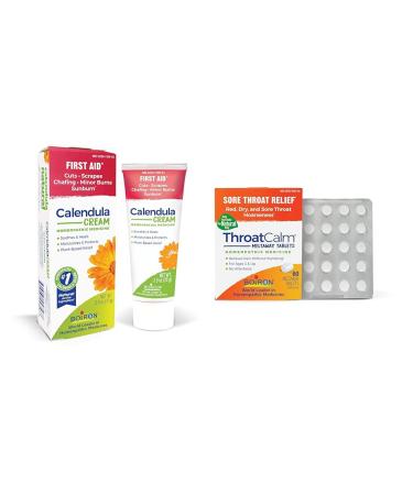 Boiron Calendula Cream and ThroatCalm Tablets Bundle - 2.5 oz Cream and 60 Count Tablets Cream + ThroatCalm
