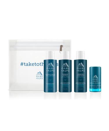 Oars + Alps Hair and Body Travel Kit for Men  Includes Sulfate Free Shampoo  Conditioner  Body Wash  Deodorant  and Reusable Pouch  TSA Friendly  5 Items Total Old Version