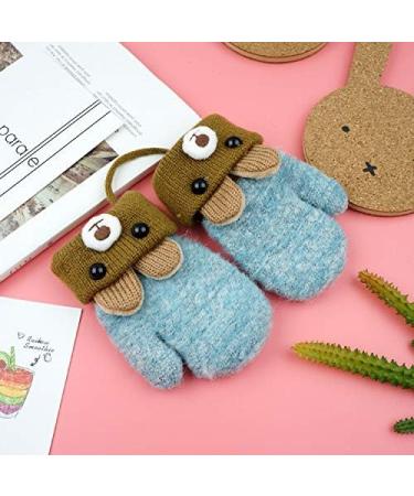 Kids Toddlers Knitted Fleece-Lined Mittens with String - Green | Winter Warm Cartoon Gloves for Ages 0-3 - Buy Online on GoSupps.com