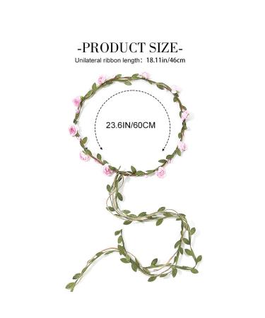 BARTOSI Boho Floral Headband - Handmade Flower Crown for Bride Wedding, Pink Hair Wreath with Ribbon - Adjustable Hair Accessories for Women and Girls - Buy Online on GoSupps.com