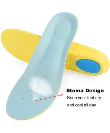 Memory Foam Sports Shoe Inserts - Arch Support Insoles for Women, Men, Kids - Yellow/Light Blue - Size M (Men's 6-9/Women 7-11) - Buy Online on GoSupps.com