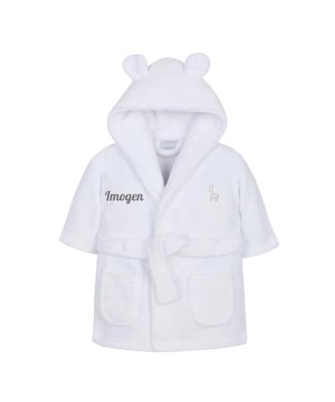 Style It Up Personalised Baby Kids Girls Boys Matching Set Dressing Gown Plush Fleece Robe Soft Cosy Velvet Warm Embroidery Gift 5-6 Years White