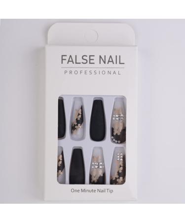Xerling Black Gothic False Nails - Butterfly Gold Glitter Charms Rhinestones Matte Coffin Press On Nails for Women & Girls - 24 Pcs (Pattern D - Buy Online on GoSupps.com