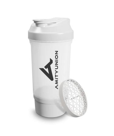 Protein Shaker Fyra 700ml - BPA free with container & powder compartment protein shaker with sieve and scale for whey and bcca shakes fitness drinking bottle for smoothie isolate & diet sport concentrate in white - Buy Online on GoSupps.com