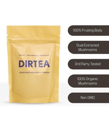 DIRTEA Cordyceps Mushroom Powder - 100% Organic 2000mg/Serving - Vegan & Non-GMO - Energy Boost & Stamina - Premium Extract - 60g - Buy Online on GoSupps.com