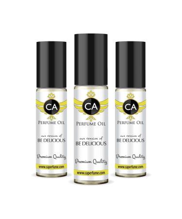 CA Perfume Impression of Donna K. Be Delicious For Women Replica Fragrance Body Oil Dupes Alcohol-Free Essential Aromatherapy Sample Travel Size Concentrated Long Lasting Attar Roll-On 0.3 Fl Oz-X3
