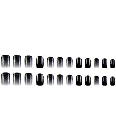 Square Press on Nails - Short Black White Gradient Glitter Full Cover Acrylic - 24 Pcs Stick On Nails for Women & Girls - Buy Online on GoSupps.com