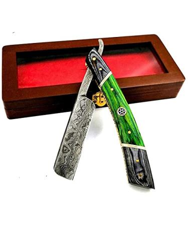 Sharpend Damascus Steel hand made Straight Barber Razor shaving razor folding fixed blade knife Ready Classic Barber Blade Edge Men Straight Razor Wooden case Close Shave Great Gift